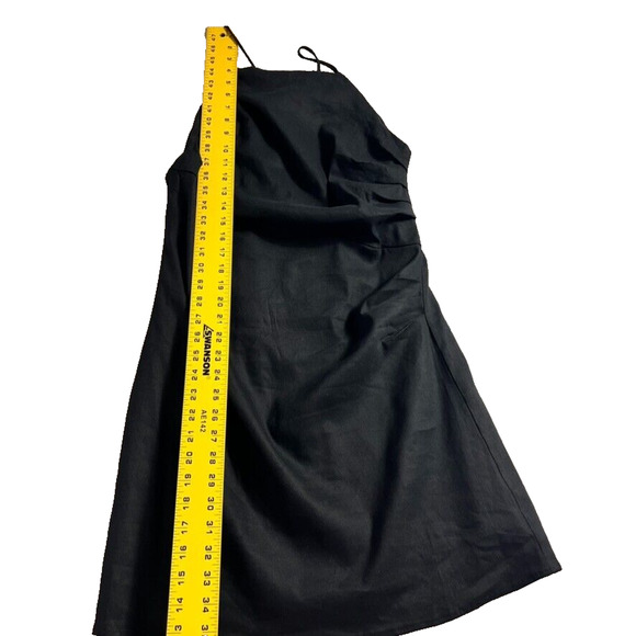 Forever Dress Womens Large Black Draped Linen Blend Black Mini Strappy Ruched - Picture 10 of 11